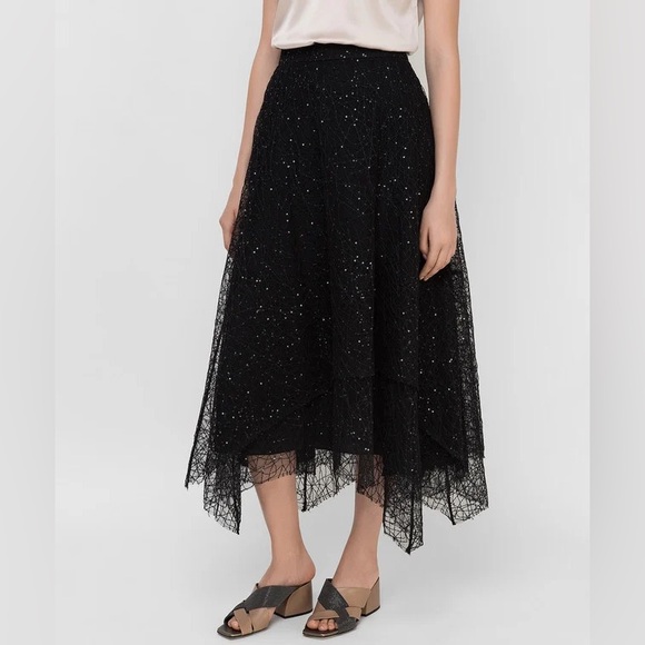 Brunello Cucinelli black tulle paillette mid skirt - Picture 2 of 10